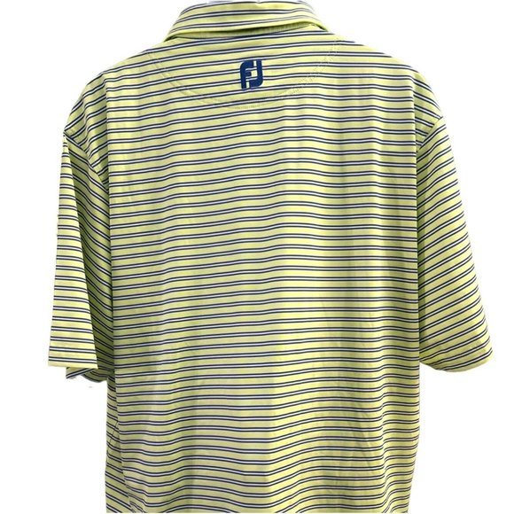 Footjoy Men's Lime Green Striped Owl Logo Golf Shirt Size XL White Navy Short - Picture 3 of 5
